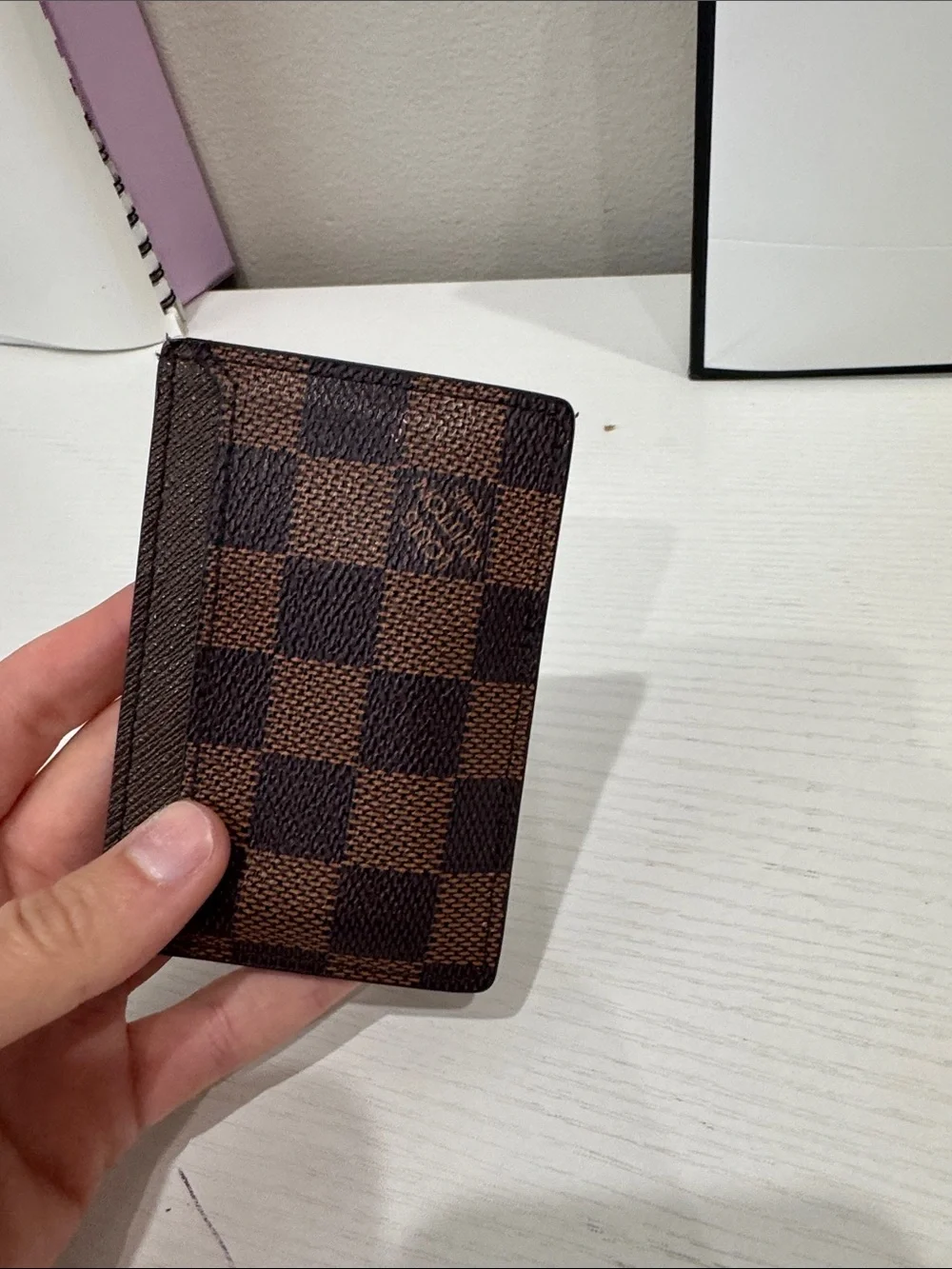 Luxury Brown Check Card Holder